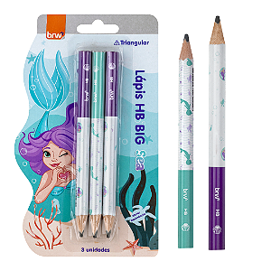 Lápis HB  BIG ESTAMPADO SEA - RESINA TRIANGULAR - BLISTER C/ 3 UND - BRW
