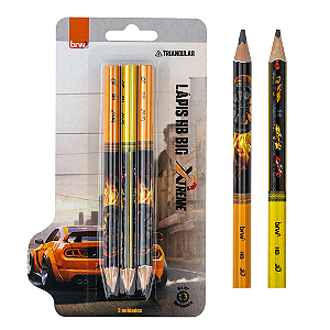 Lápis HB BIG ESTAMPADO XTREME - RESINA TRIANGULAR - BLISTER C/ 3 UND - BRW