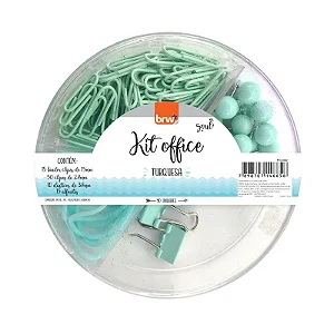 Kit Office DONUTS - CLIPES/BINDER/ALFINETE/ELÁSTICO - Verde àgua - BRW