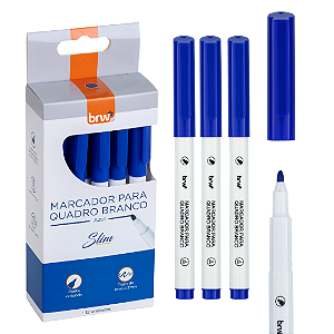 Marcador Quadro Branco SLIM AZUL - CAIXA C/ 12UND - BRW