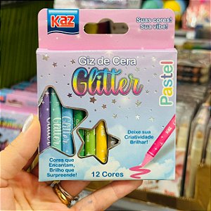 Giz de Cera  12 CORES TONS PASTEL GLITTER  - KAZ
