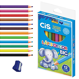Lapis de cor 12 cores + Apontador  PLASTIC JUMBO - CIS