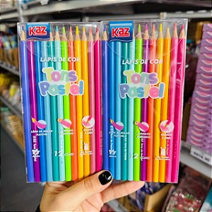 Lápis Redondo PASTEL - 12 CORES - KAZ