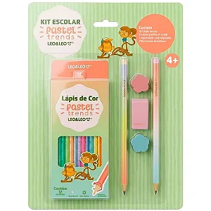 Kit Escolar  PASTEL TRENDS - BLISTER  17 ITENS -  LEO E LEO