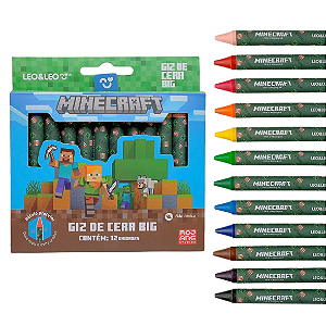 Giz de Cera MINECRAFT 12 CORES BIG 10X100MM - LEO E LEO