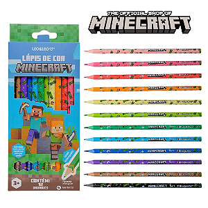 Lápis de cor  MINECRAFT -  12 CORES -  TRIANGULAR ESTAMPADO - LEO E LEO