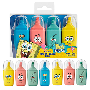 Marca texto mini BOB ESPONJA 4 CORES - ESTOJO - LEOARTE