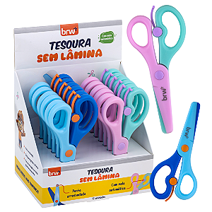 Tesoura Escolar  13CM C/ MOLA S/ LÂMINA - DISPLAY C/ 12UND - BRW