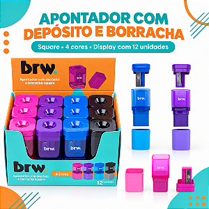 Apontador C/ DEPÓSITO E BORRACHA SQUARE - DISPLAY C/ 12UN - BRW