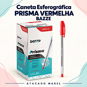 Caneta Esferográfica PRISMA VERMELHA - CX 50 UND - BAZZE
