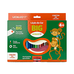 Lápis de cor 24 CORES BIG TRIANGULAR COM APONTADOR - LEO & LEO