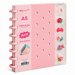 Caderno de Disco A5 PINS ROSA - SKYPAPER