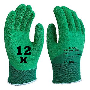 Kit 12 Luva De Segurança Emborrachada Corrugada Banho Latex