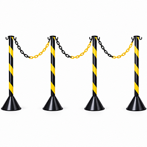 KIT PEDESTAL 90CM E CORRENTE ZEBRADA PRETA AMARELA 6MTS