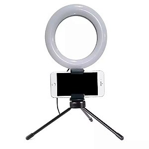 Ring light 16cm 6 polegadas com tripe e suporte para celular