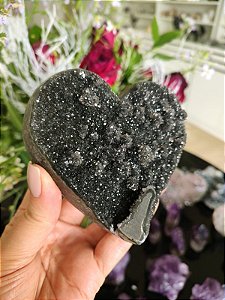 Coração Calcedônia Negra (com suporte)