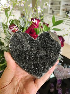 Coração Calcedônia Negra (com suporte)