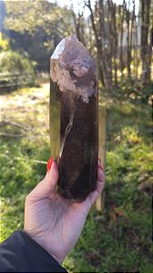 Ponta Quartzo Fumê com Lodolita Rosa