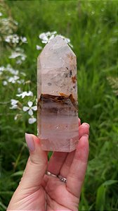 Quartzo Rosa com Golden Healer Extra e Pirita