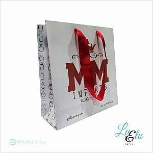 Sacola de Papel Personalizadas Branca Alças de Cetim Tamanho 22X20X08cm kit com 10 unidades
