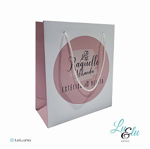 Sacola de Papel Personalizadas Branco Alças Cordão de Nylon tamanho 14X16X06cm kit com 10 unidades