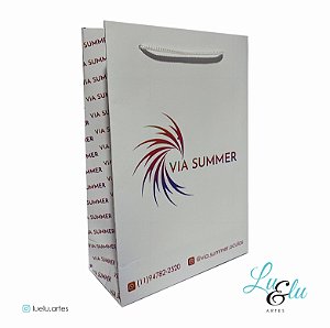 Sacola de Papel Personalizadas Branco Alças Cordão de Nylon tamanho 20X14X06cm kit com 10 unidades