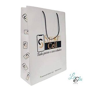 Sacola de Papel Personalizadas Branca Colorida Alças de Cordão de nylon Tamanho 27X20X08cm kit com 10 unidades
