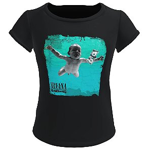 Camiseta blusa preta baby look feminina banda nirvana nevermind