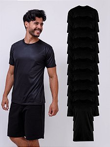 Kit 10 Camisetas Básica Masculina 100% Poliéster Uso Casual Preto