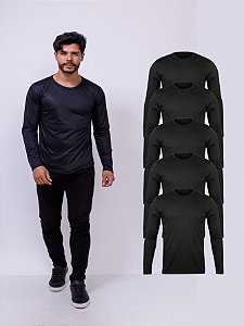 Kit Com 5 Camisetas Top Manga Longa Malha Fria Preta