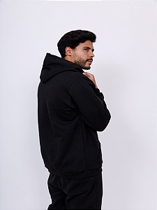 Blusa Moletom Com Capuz e Bolso Canguru  Preto