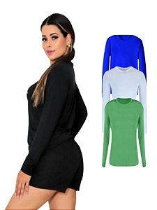 Kit Com 3 Camisetas Lisa Manga Longa Proteção UV Feminina Coloridas