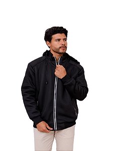 Jaqueta Neoprene Masculina Forrada com Capuz Preto