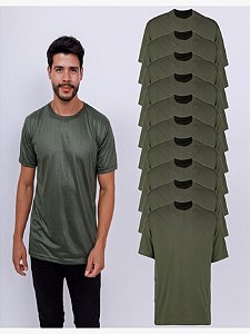 Kit 10 Camisetas Básicas Lisa Manga Curta 100% Poliéster Verde Militar