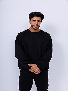 Moletom Masculino Gola Careca Com Punho Preto