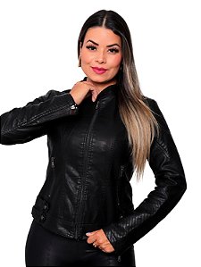 Jaqueta Feminina Slim em Couro Fake - Preto
