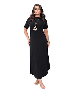 Vestido Camiseta Maxi Longo com Fendas