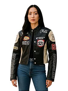 Jaqueta Feminina Couro Fake Modelo Motoqueira Curta Muts