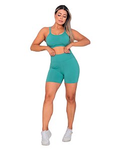 Conjunto Academia Fitness Top Alcinha com Bojo e Short Verde