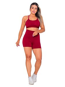 Conjunto Academia Fitness Top Alcinha com Bojo e Short Vinho