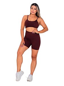 Conjunto Academia Fitness Top Alcinha com Bojo Short Marrom