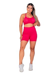 Conjunto Academia Fitness Top Alcinha com Bojo e Short Pink