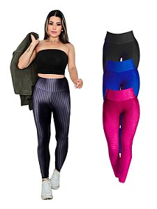kit Com 3 Calça Legging 3D Academia Fitness Feminina