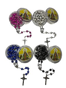 TERÇO BOTÃO DE ROSAS NS APARECIDA CAIXINHA MED 08MM - PC 12 UNI