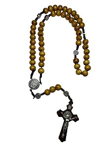TERÇO MADEIRA SÃO BENTO NO PAI NOSSO MED 08MM - PC 12 UNI