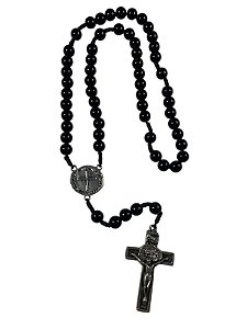 TERÇO MADEIRA/ABS MEDALHA DAS DUAS CRUZES MED 08MM - PC 12 UNI