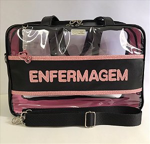 Bolsa Transparente M - Preta/Shine Rosa