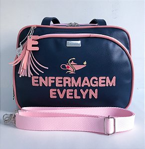 Bolsa Personalizada G Azul Marinho + Rosa Coral