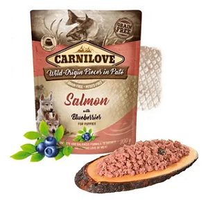 Carnilove Patê pouch Salmão Com Mirtilos Natural Para Cães Filhotes 300g