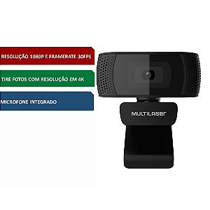 Webcam Full Hd 1080p Multilaser Wc050 4k com Microfone Integrado Usb - Preto